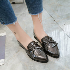 Casual Tassel Bow Pointed Toe Black Oxford Shoes