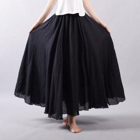Boho Vintage Linen Cotton Pleated Long Skirt