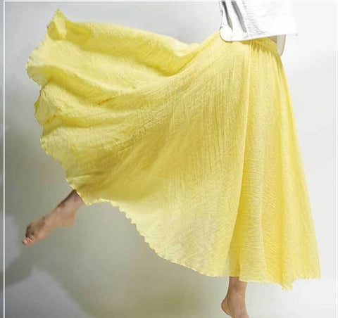 Boho Vintage Linen Cotton Pleated Long Skirt