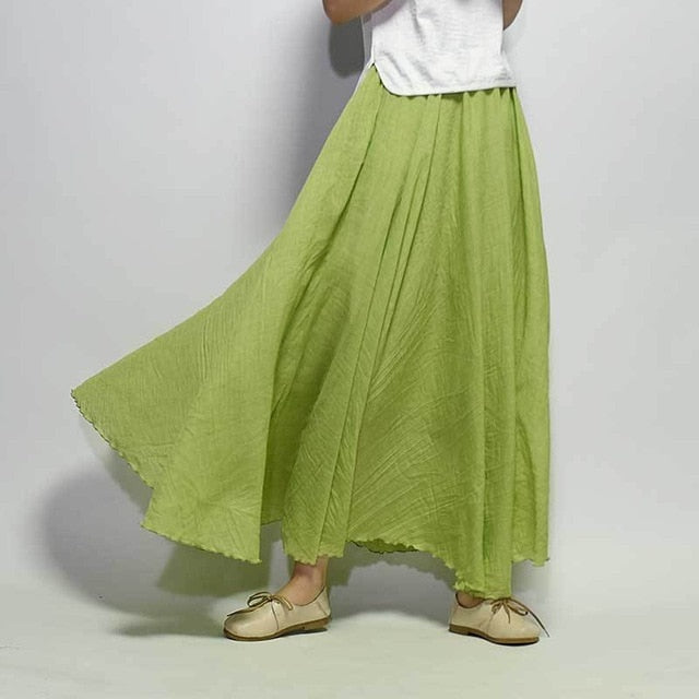 Boho Vintage Linen Cotton Pleated Long Skirt – lastrafashion
