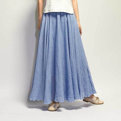 Boho Vintage Linen Cotton Pleated Long Skirt