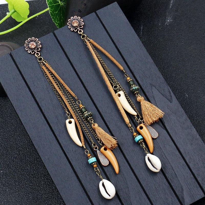 Long Chain Sunflower Boho Chic Drop Earrings