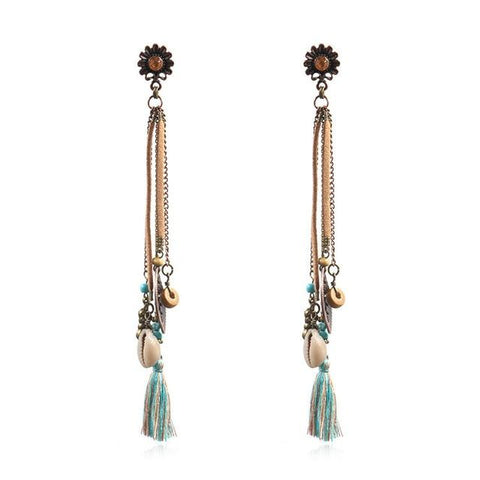 Long Chain Sunflower Boho Chic Drop Earrings
