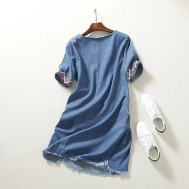 Embroidery  Straight Denim Dress