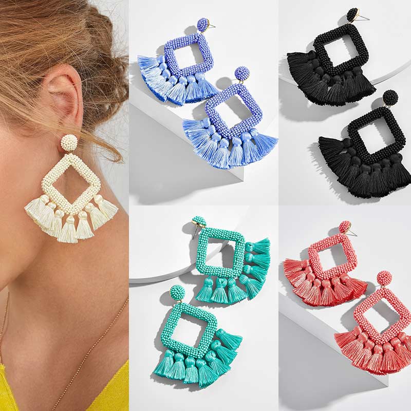 Trendy Boho Ethnic Colorful Dangle Drop Statement Earring