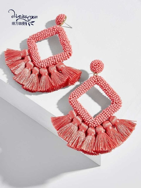 Trendy Boho Ethnic Colorful Dangle Drop Statement Earring