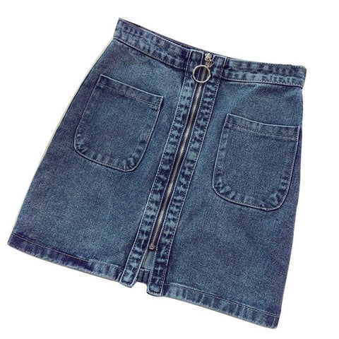 High Waist Zipper Pocket Short Denim Skirt
