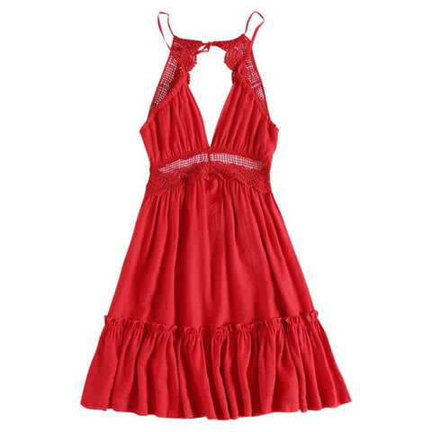 Retro 6 Color Lace Sexy Strap Backless Dress