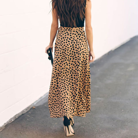 Polka Dot Print Long Maxi Split High Waist A-line Sun Skirt