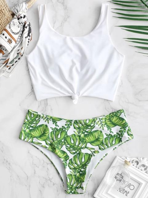 Tankini Tropical Leaf Knotted Bikini Set – lastrafashion