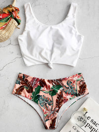 Tankini Tropical Leaf Knotted Bikini Set