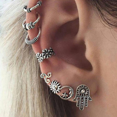 8pc/set Bohemia Moon Sun Hand Stud Earrings