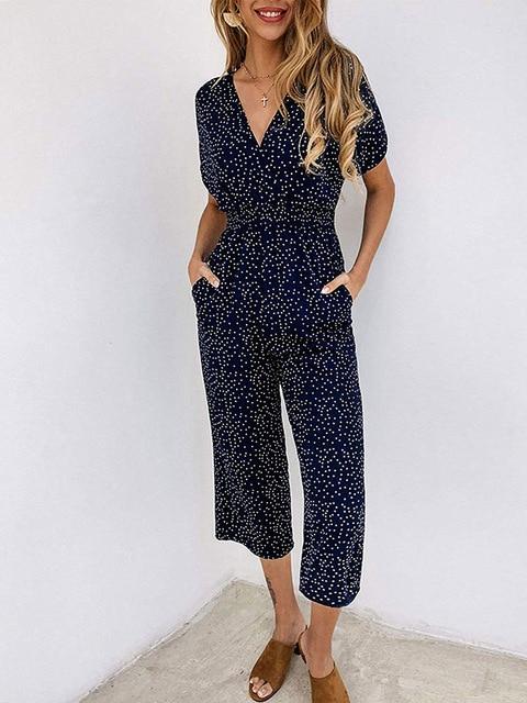 Summer High Waist Polka Dot Overalls Sleeve Rompers Jumpsuit