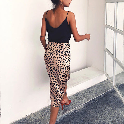 Leopard print A-Line high waist wild midi skirt