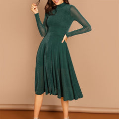 Solid Draped A-Line Shirt Dress Glitter Button Party Dress