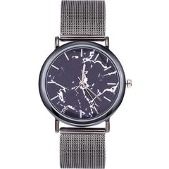 Fashion Women Watch Silver And Gold Mesh Band Creative Marble Wristwatch
