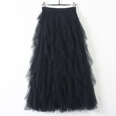Irregular Tulle Skirt Elegant High Waist Pleated