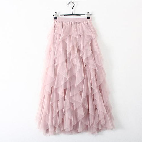 Irregular Tulle Skirt Elegant High Waist Pleated