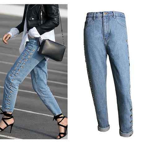 Denim Pants BF Wind High Waist Loose Straight Jeans