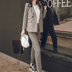 Women Suit Gray Casual Blazer & High Waist Pant Office Lady Notched